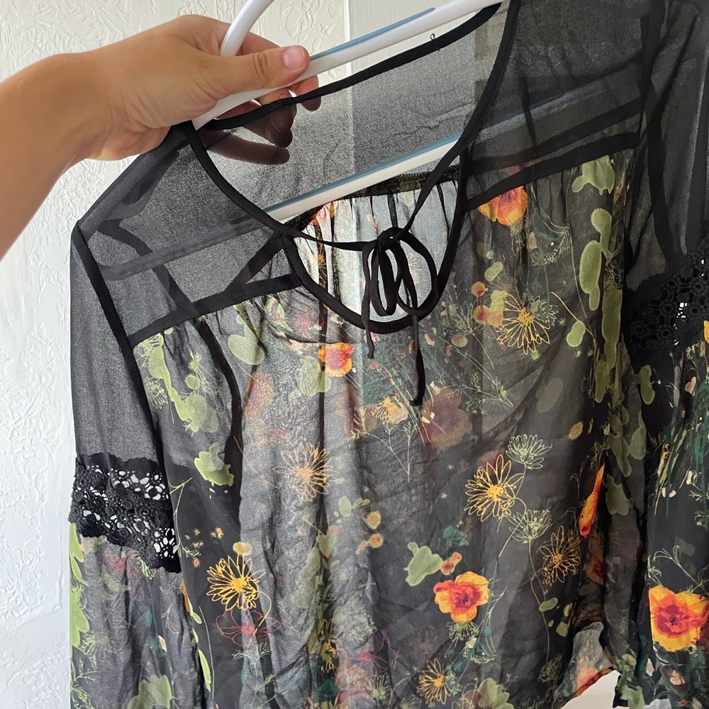 Black + Floral Blouse, Size S/M